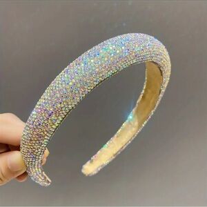 Diamond Headband Wide Padded AB Color Lots of Sparkle Luxury Bridesmaids